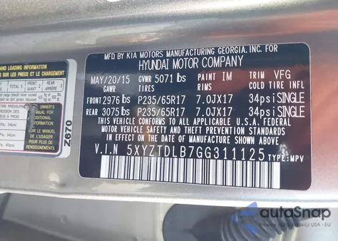 2016 Hyundai Santa Fe Sport 2.4L from USA, damaged, VIN 5XYZTDLB7GG311125